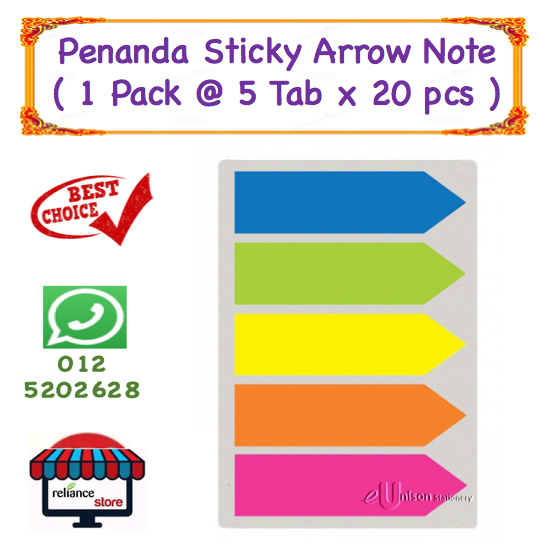 Sticky Index Notes / Sticky Arrow Notes / Flag Notes - Penanda Arrow Sign Sticker RP0302 ( KTT : 1 Pack @ 5 Strips Berwarna )