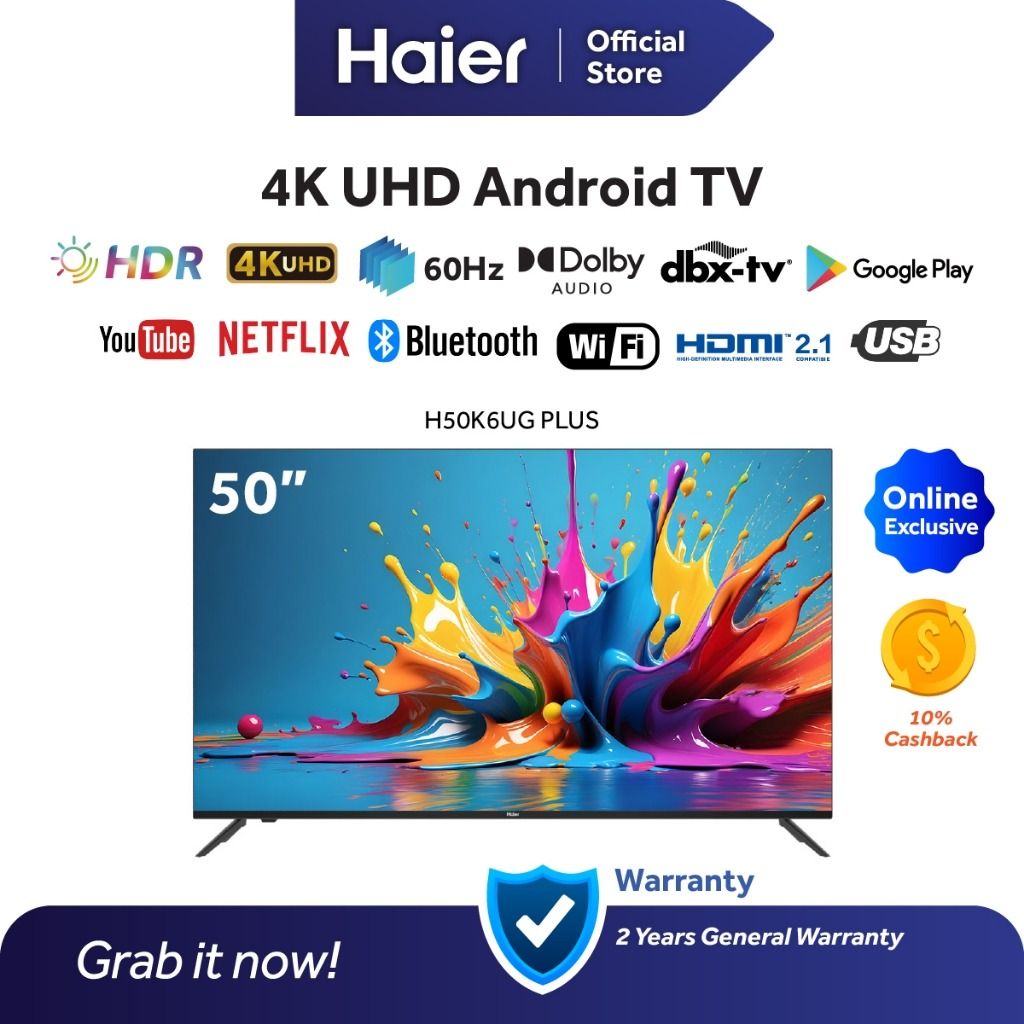 HAIER 50 INCH 4K UHD ANDROID TV with installation and braket