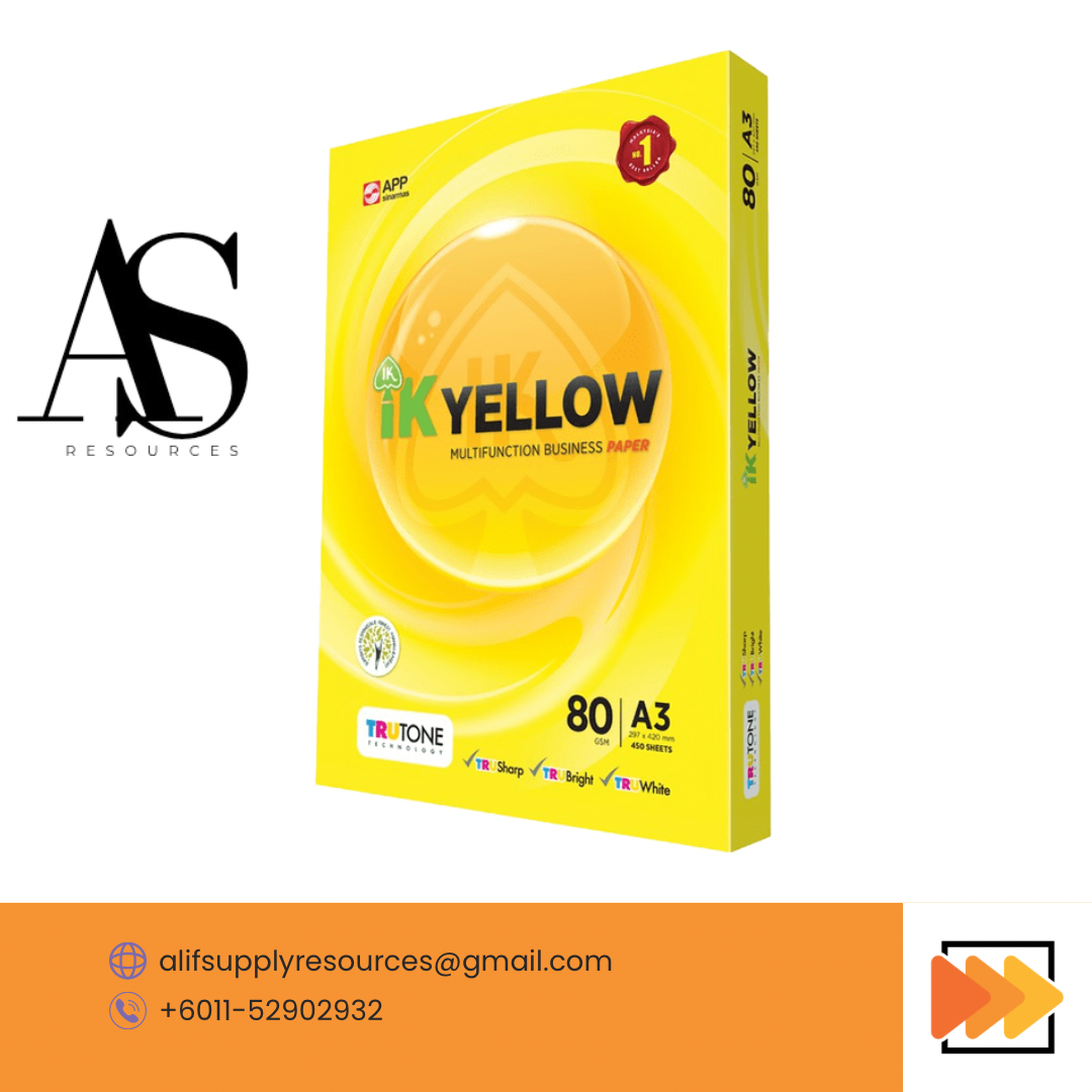IK YELLOW A3 COPIER PAPER WHITE (297MM X 420MM) 450 SHEETS 80GSM