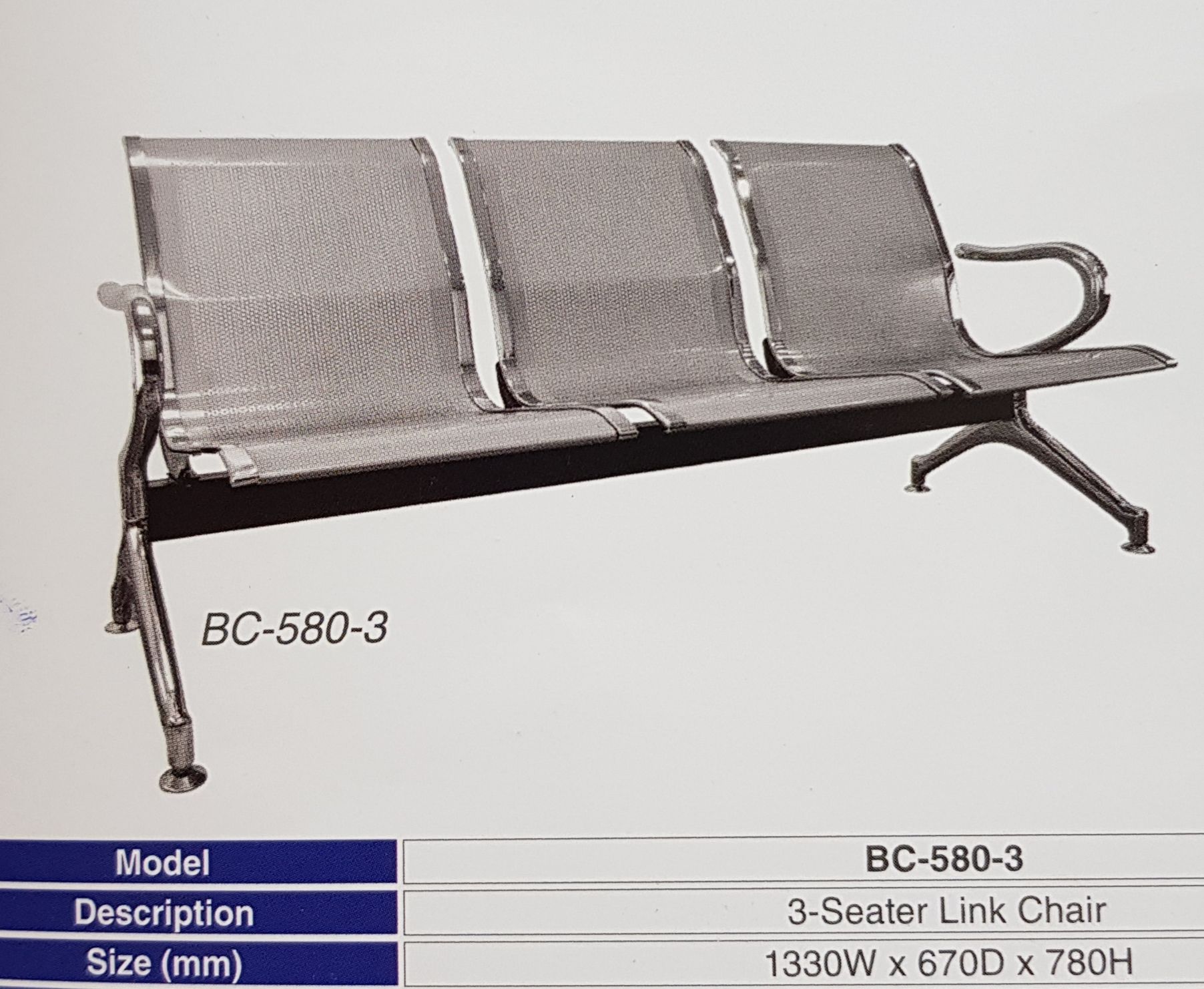 Metal Office Chair 3 Seater Link BC-580 / Chair / Metal / Office Chair / 3 Seater / BC-580 / Metal Link Chair / OFFICE CHAIR / ERGONOMIC CHAIR