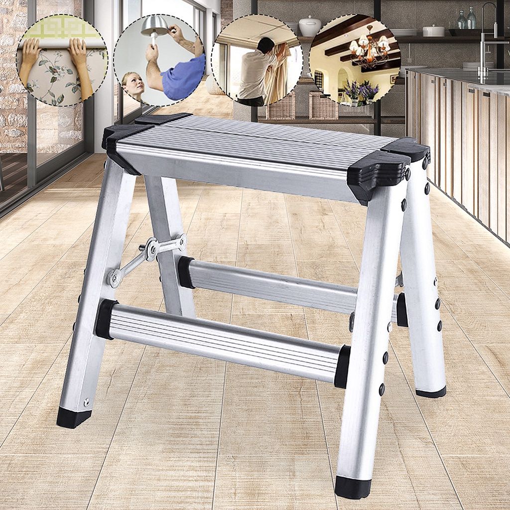150KG Maximum Load Aluminum Folding Ladder Maximum Load 2 Step Stool Ladder Anti Slip Safety Platform Ladder