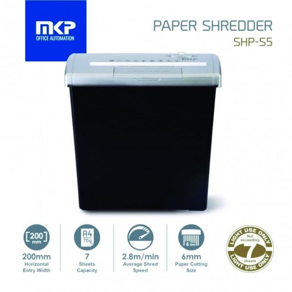 MKP Paper Shredder / Paper Cutting Machine Straight Cut SHP-S5 (7 sheets-10 L) Paper Shredder, Office Shredder, Mesin Penghancur Kertas)