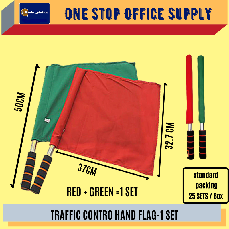TRAFFIC CONTRO HAND FLAG SET (RED & GREEN) /Traffic Control Flag /Hand Flag /Green Flag /Red Flag /Bendera Kawalan Trafik Keselamatan