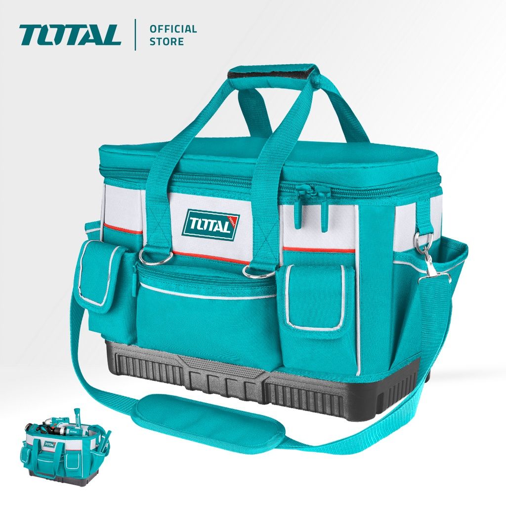 TOTAL TOOLS BAG ROUND RIGID TOP & DURABLE PLASTIC BASE DESIGNED WITH 16 POCKETS (MAX LOAD 20KG/16") THT56161