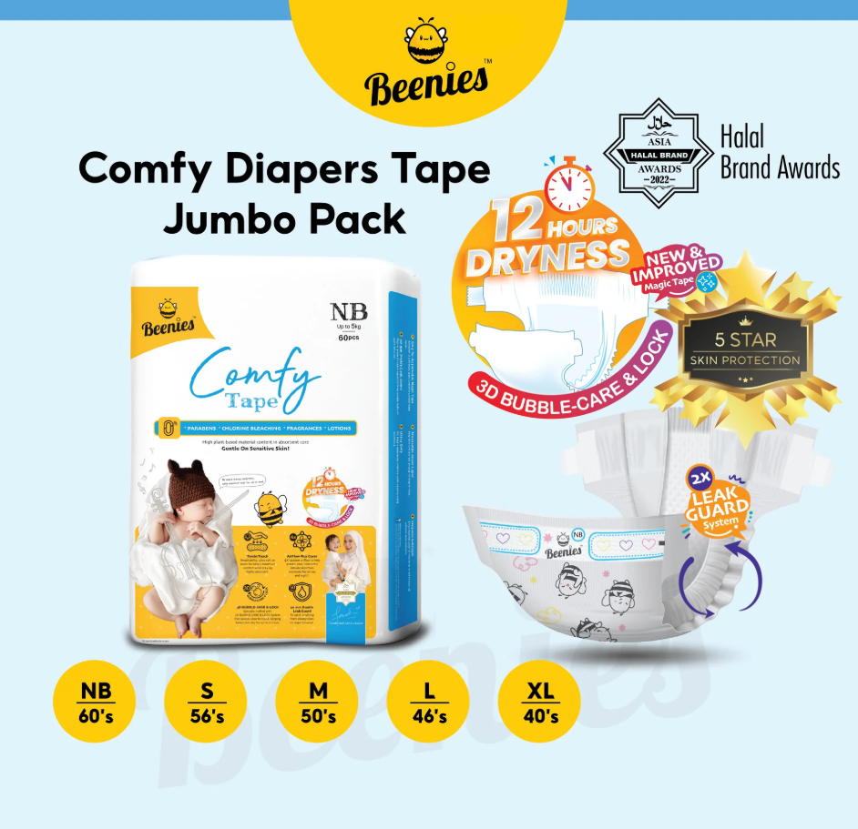 Beenies Diapers Tape Baby Comfy Jumbo Pack / Lampin Bayi Diapers Jenis Tape NB /  S / M / L / XL  - 1 Pack M50 Tape 1 Pack New SL-11140-11144-NEW-KK