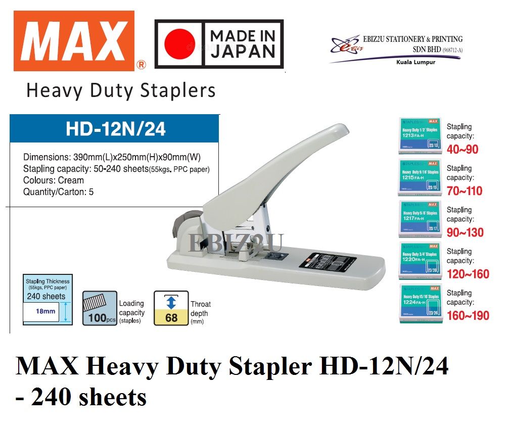 MAX Heavy Duty Stapler HD-12N/24 - 240 sheets (stapler paper,Heavy Duty Stapler) alat pengokot, kawat, stapler paper, Heavy Duty Stapler, Heavy Duty Staplers, Max Stapler)