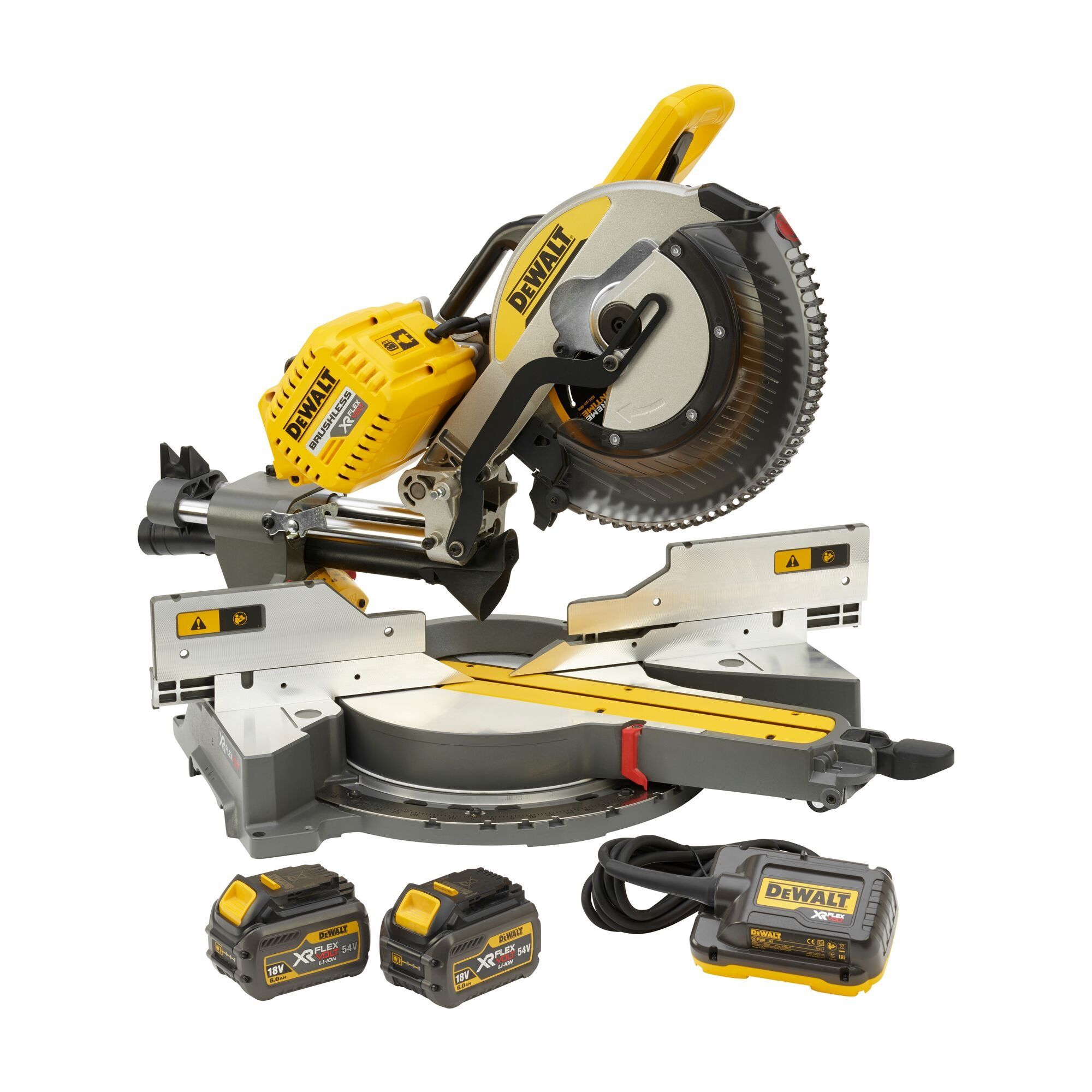DEWALT DHS780T2-GB 54V Brushless 250mm Mitre Saw C/w 2 unit 6.0ah Battery & 1 unit Charger