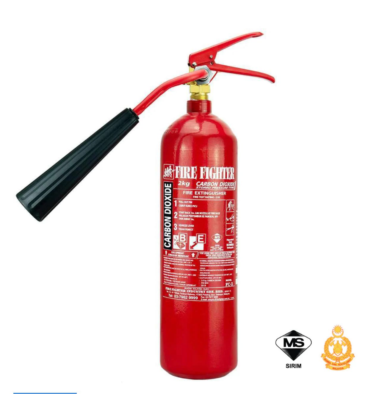 Fire Fighter 2KG Carbon Dioxide (CO2) Fire Extinguisher (BOMBA LICENSE INCLUDED)