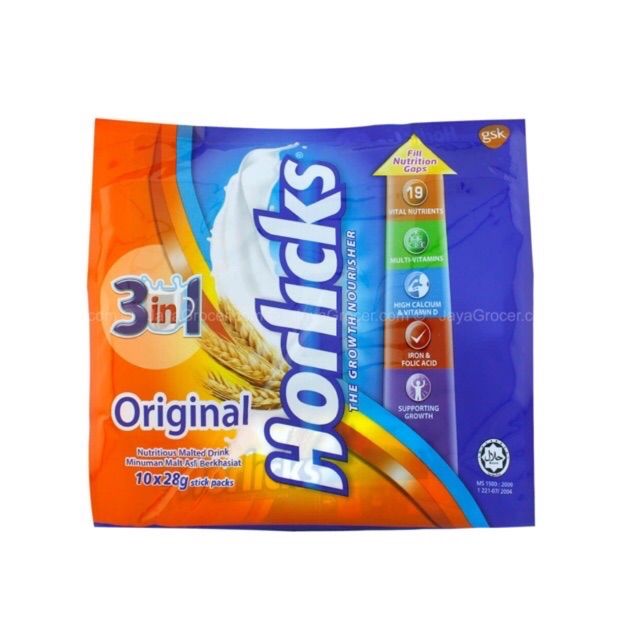 Horlicks 3 in 1 Original Nutritious Malted Drink 28g x 10