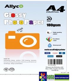 ALLYCO A4 Glossy Paper 180gsm / Photo paper 20 Sheets