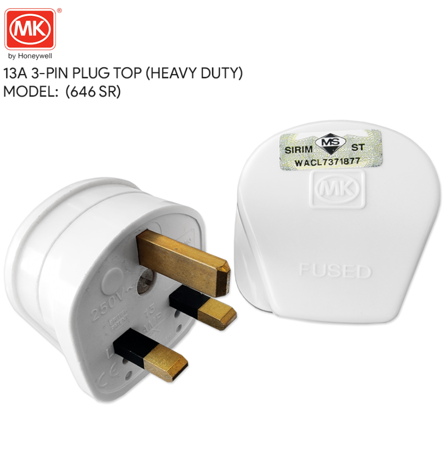 MK HONEYWELL - 13A 3-PIN PLUG TOP (646 SR - HEAVY DUTY)