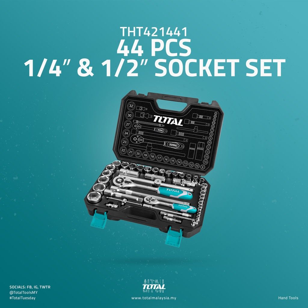 TOTAL SOCKET SET (1/4"/1/2"/44 PCS) THT421441