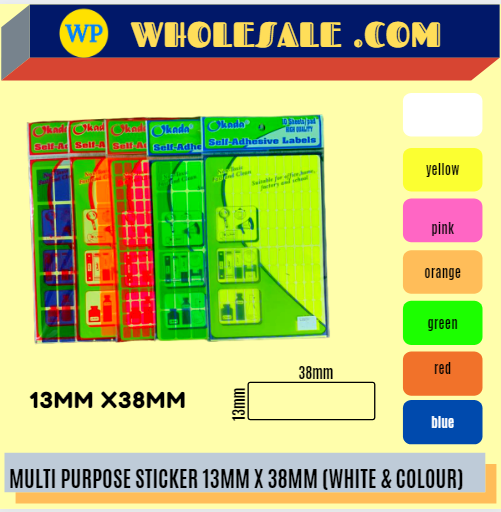 LABEL / MULTI PURPOSE / 13MM X 38MM / ALL COLOUR / STICKER LABEL / COLOUR LABEL