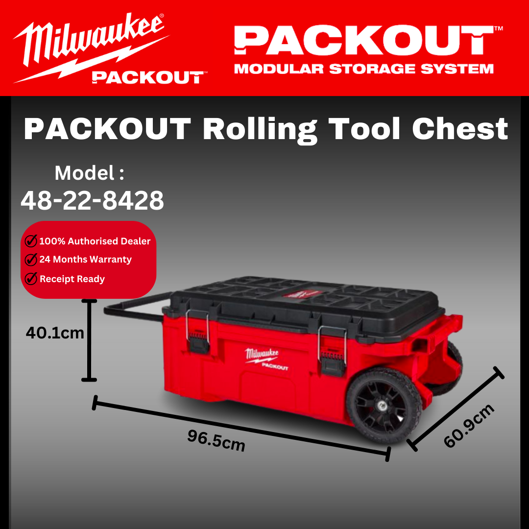 Milwaukee PACKOUT Rolling Tool Chest / 48-22-8428 / Tool box / Toolbox / Storage Box with Wheel / Tool Storage Box / Bekas Simpanan