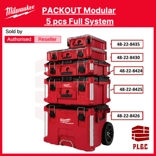MILWAUKEE PACKOUT 5 PIECES FULL STORAGE SYSTEM (48-22-8435,48-22-8430,48-22-8424,48-22,8425,48-22-8426)