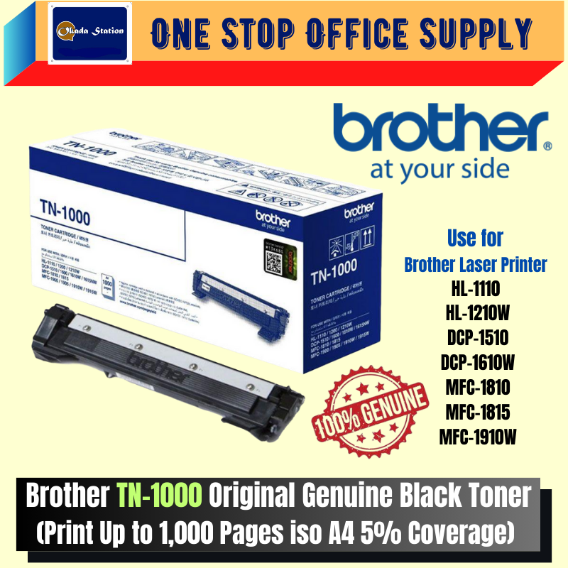 Brother TN-1000 Original Genuine Black Toner -(Print Up to 1,000 Pages iso A4 5% Coverage) / Original Toner Cartridge / Printer Toner / Brother Toner / Toner Cartridge / Toner / Black Toner