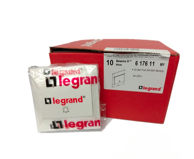 LEGRAND BELANKO S 617611 6A 250V 1GANG PUSH BUTTON SWITCH WITH BELL SYMBOLS (WHITE)