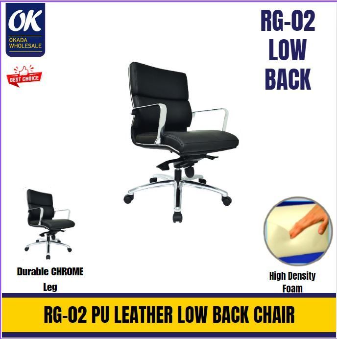 LT RG-02 LOW BACK CHAIR WITH CHROME LEG (PU LEATHER) / OFFICE CHAIR / LOW BACK CHAIR / ERGONOMIC OFFICE CHAIR / PU LEATHER CHAIR / KERUSI PEJABAT