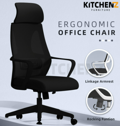 KitchenZ High Back Mesh Office Chair with Ergonomic Design / Kerusi Pejabat - HMZ-OC-HB-9010