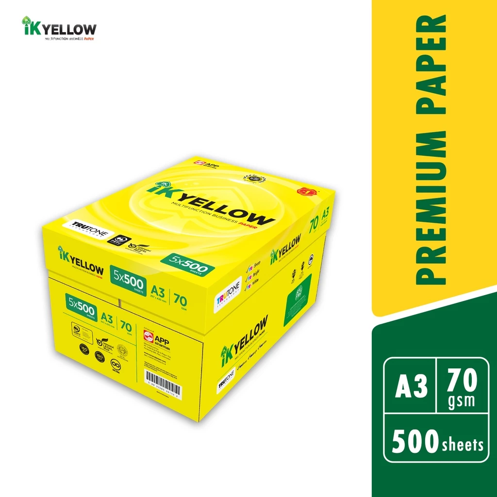 IK Yellow 500s 70gsm A3 Paper 1 Carton Box (5 Reams) (500 sheets/ream)