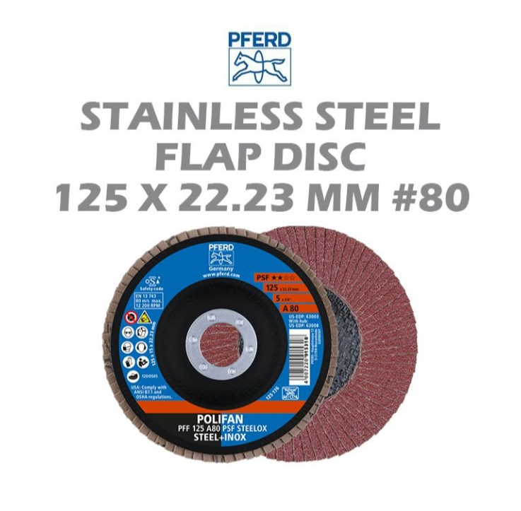 PFERD STAINLESS STEEL FLAP DISC 125MM #80