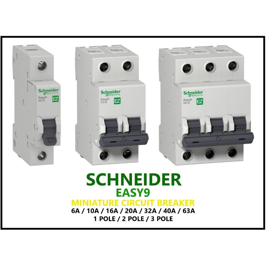SCHNEIDER EASY9 MINIATURE CIRCUIT BREAKER (MCB) 4.5KA 1 POLE / 2 POLE / 3 POLE [6A / 10A / 16A / 20A / 32A / 40A / 63A]