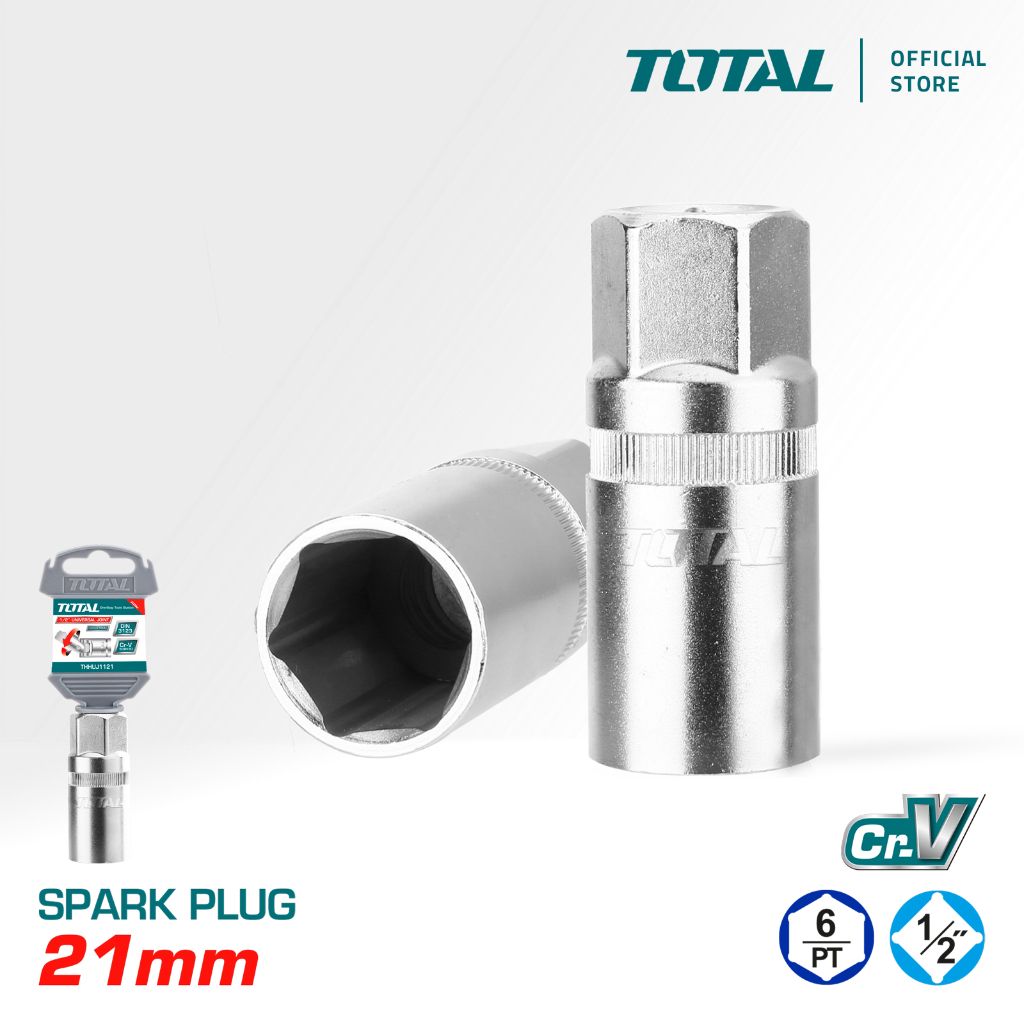 TOTAL SPARK PLUG SOCKET WITH RUBBER INSERT/RETAINER USING WRENCH FOR CAR & MOTORCYCLE (1/2"/21MM) THSPS12216