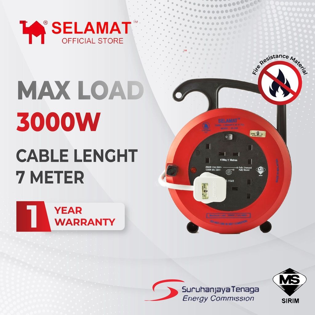 4 GANG 7m Portable Cable Reel