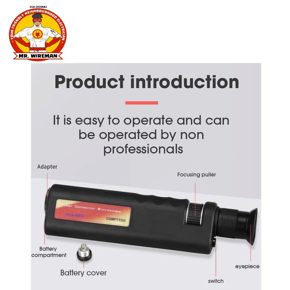 Comptyco Handheld Optical Fiber End Face Magnifier 400X Multiples Fiber Inspection Microscope OFM101