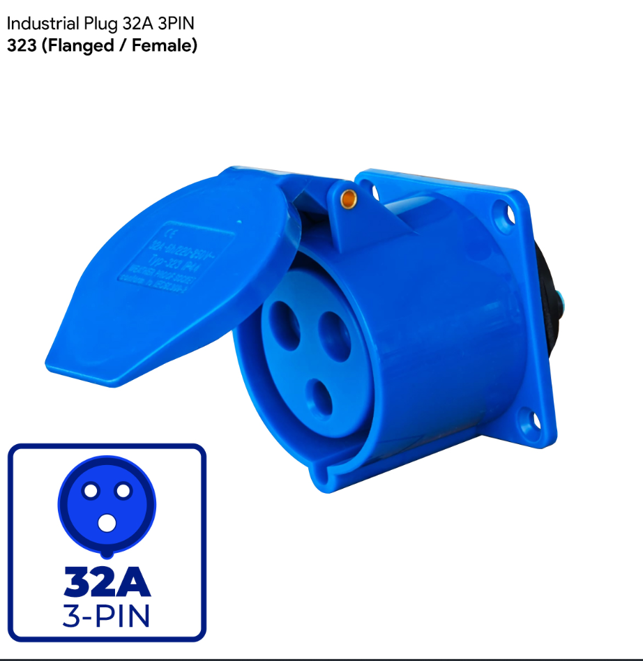 RANDOM INDUSTRIAL PLUG 32A 3-PIN 323 (FLANGED / FEMALE) RANDOM