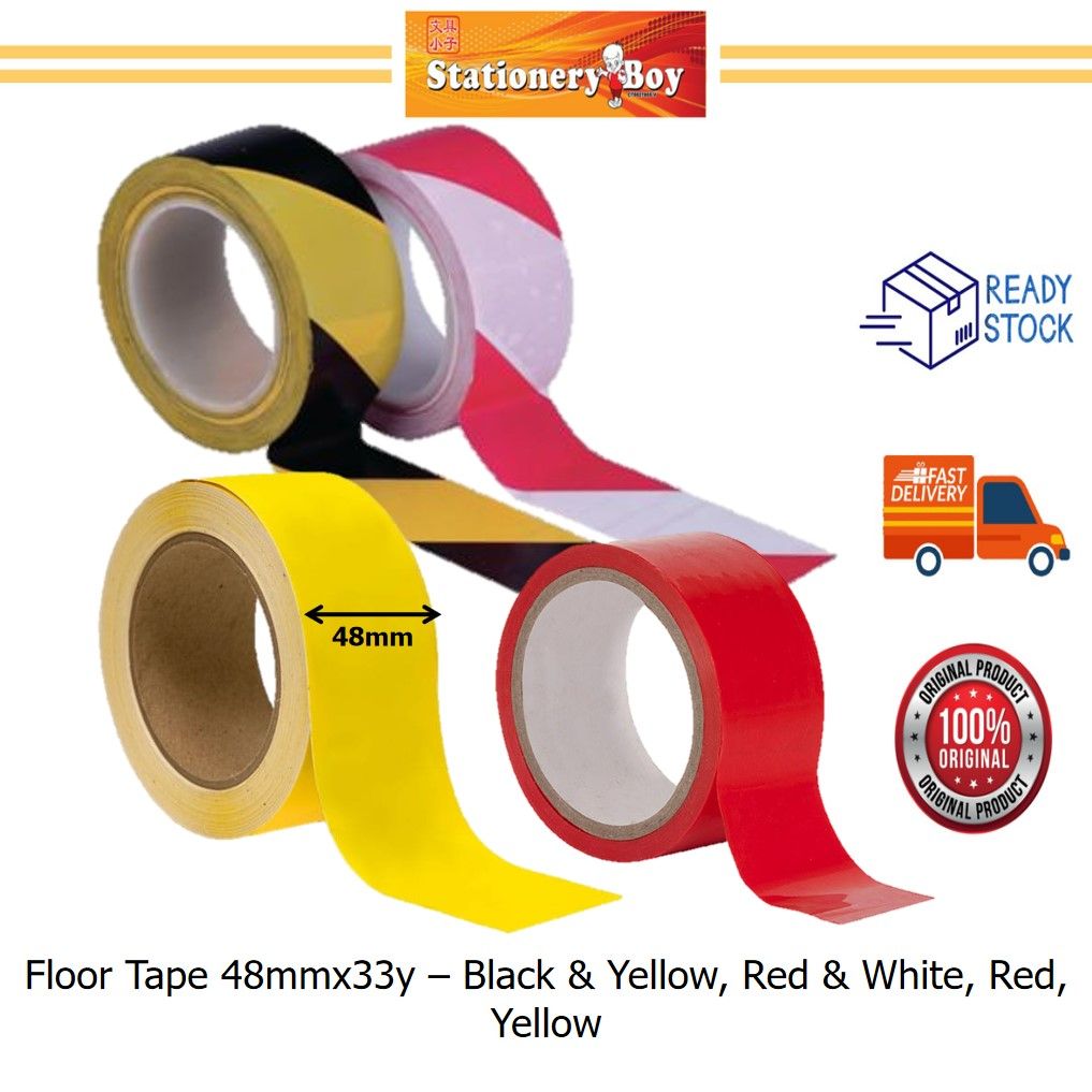 Floor Tape 48mmx33m / Pita Pelekat Lantai - Black & Yellow, Red & White, Red, Yellow
