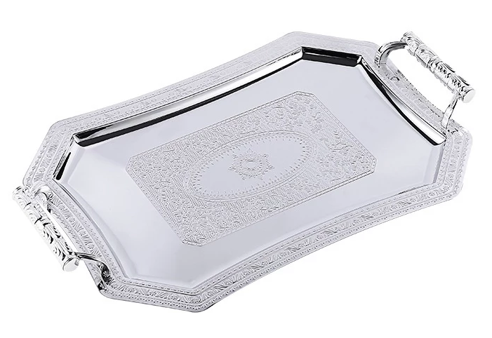 Storage Tray stainless steel with handle Serving Tray - L 43.5 x 30cm (SILVER)