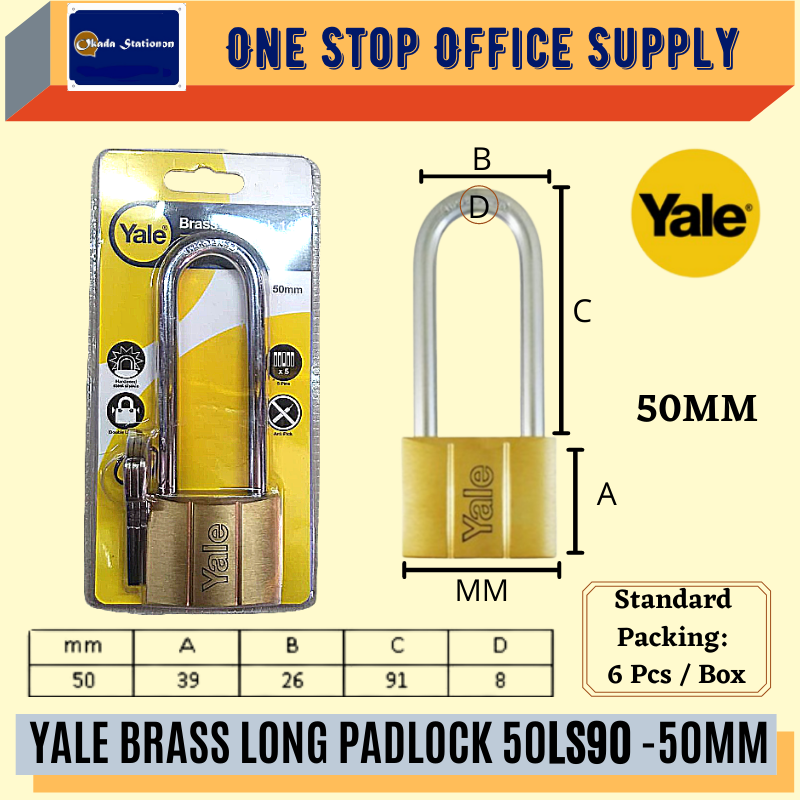 YALE BRASS LONG PADLOCK 140-50LS90 - 50MM /Yale /Padlock /Lock /Long Padlock/Heavy Duty /Brass Long Padlock /50mm /Yale Brass Long Padlock