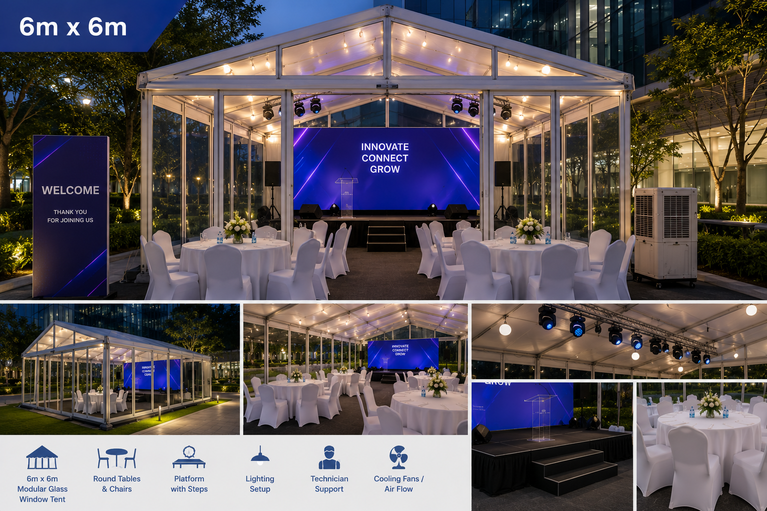 OEM Outdoor Event, Modular Tent Setup Package – 6m x 6m
(minimum order 2 units)