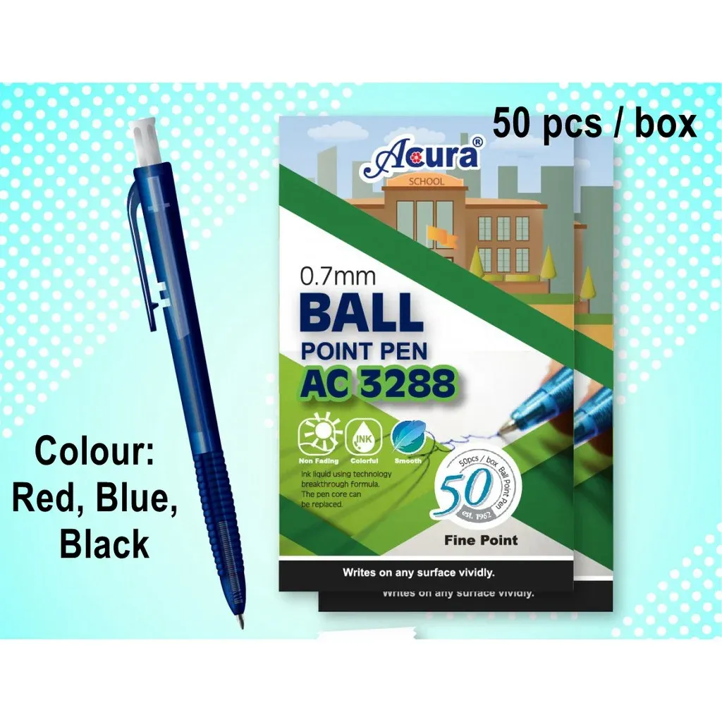 ACURA BALL POINT PEN AC3288 0.7 BLACK/BLUE/RED (50PCS/BOX)