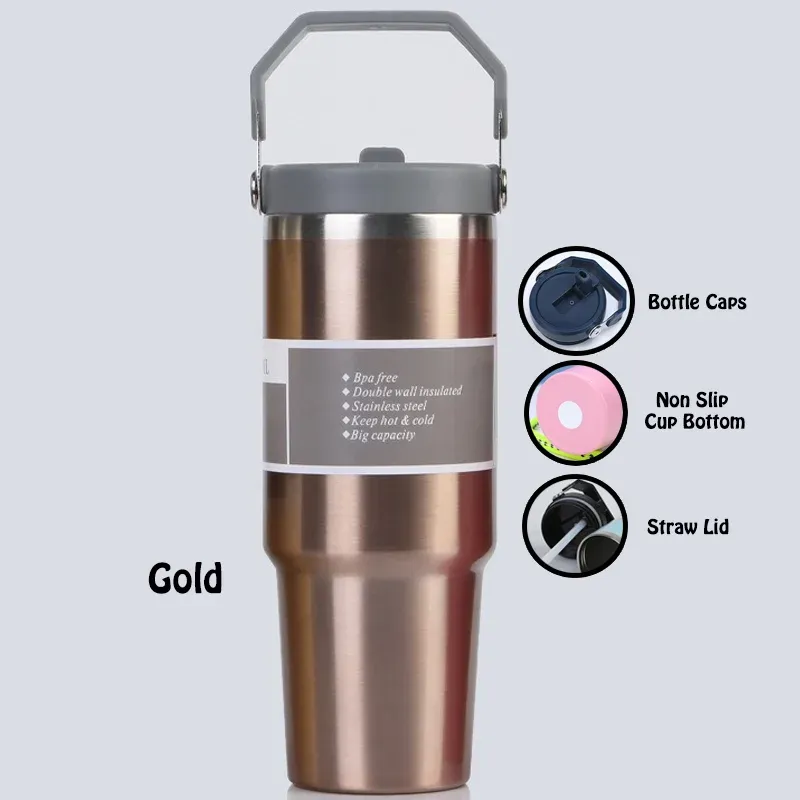 900ml 304 Stainless Steel Handheld Thermos Insulated Vacuum Tumbler Hot or Cold Mugater Bottle with Straw Handle