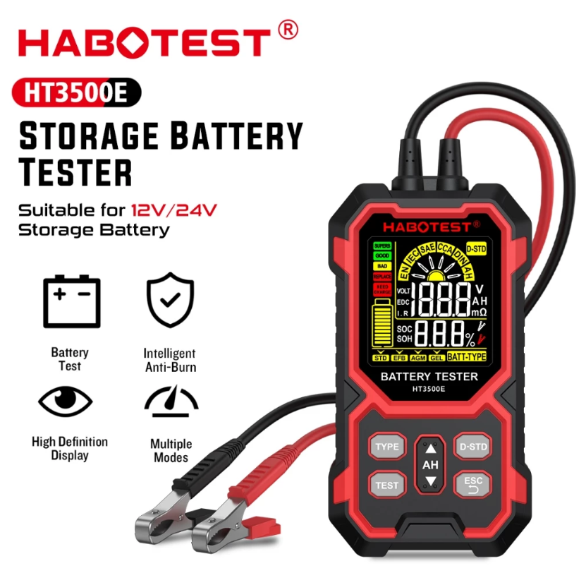 HABOTEST HT3500E BLACK CAR BATTERY ANALYZER TESTER 8V-30V