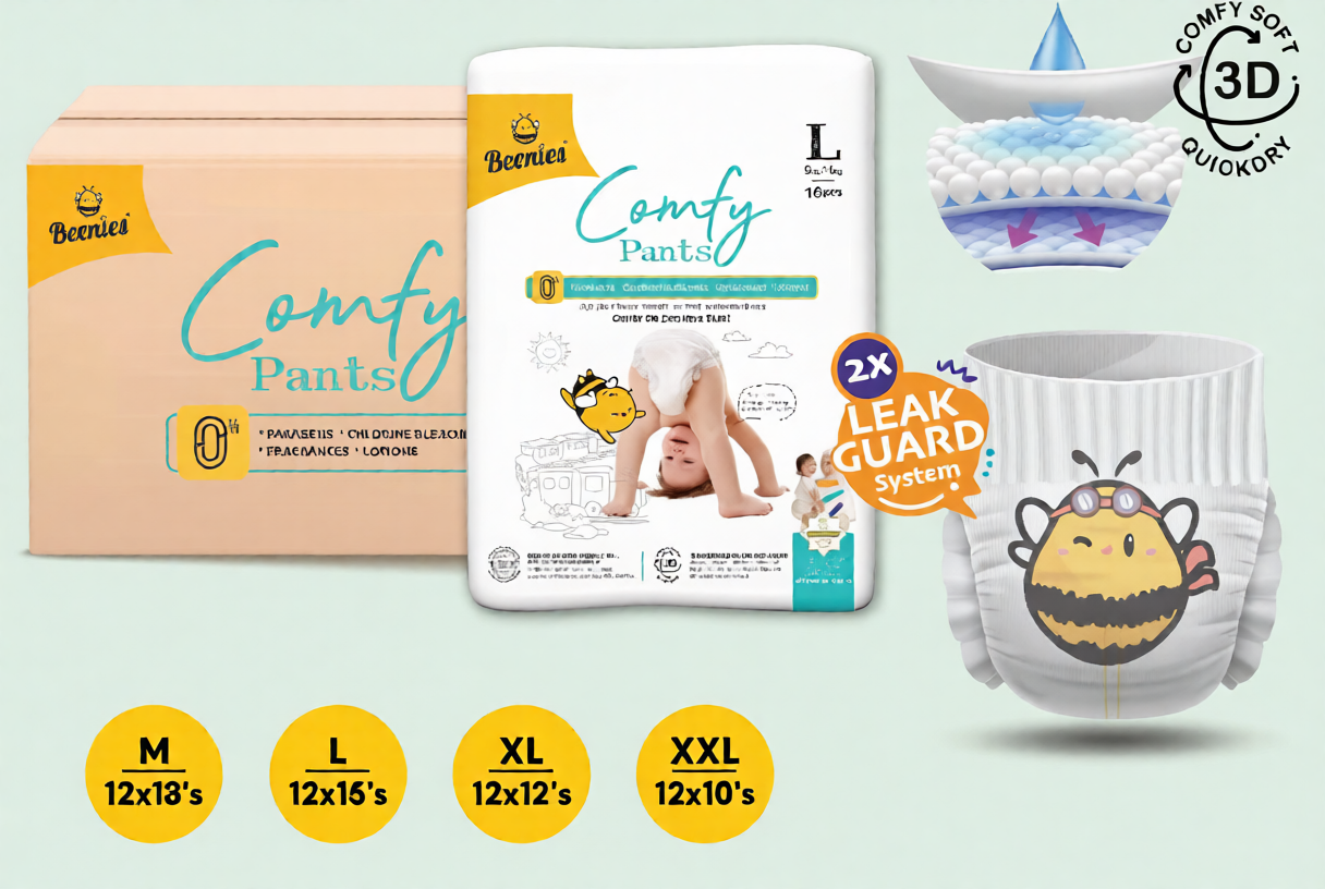 Beenies Diapers Comfy Pants Jumbo Pack / Lampin Bayi Diapers Jenis Seluar M / L / XL / XXL / XXL / XXXL - 6packs 1carton L44 Pants 1CtnNew SL-11110-11113-NEW-KKK