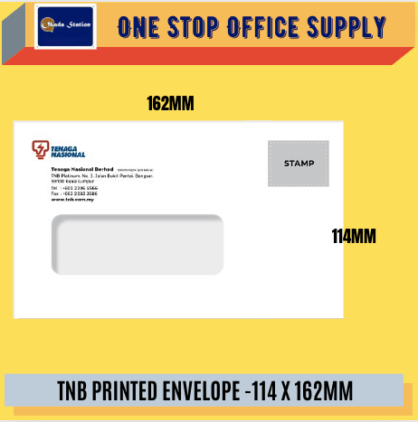 OK TNB WHITE WINDOW ENVELOPE / 114MM X 162MM / PRINTED TNB LOGO / 100GMS ENVELOPE / PRINTING ENVELOPE / PRINTED ENVELOPE
