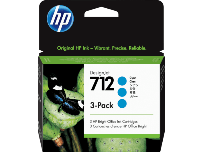 HP 712 Cyan DesignJet Ink Cartridge 3-Pack - 3ED77A