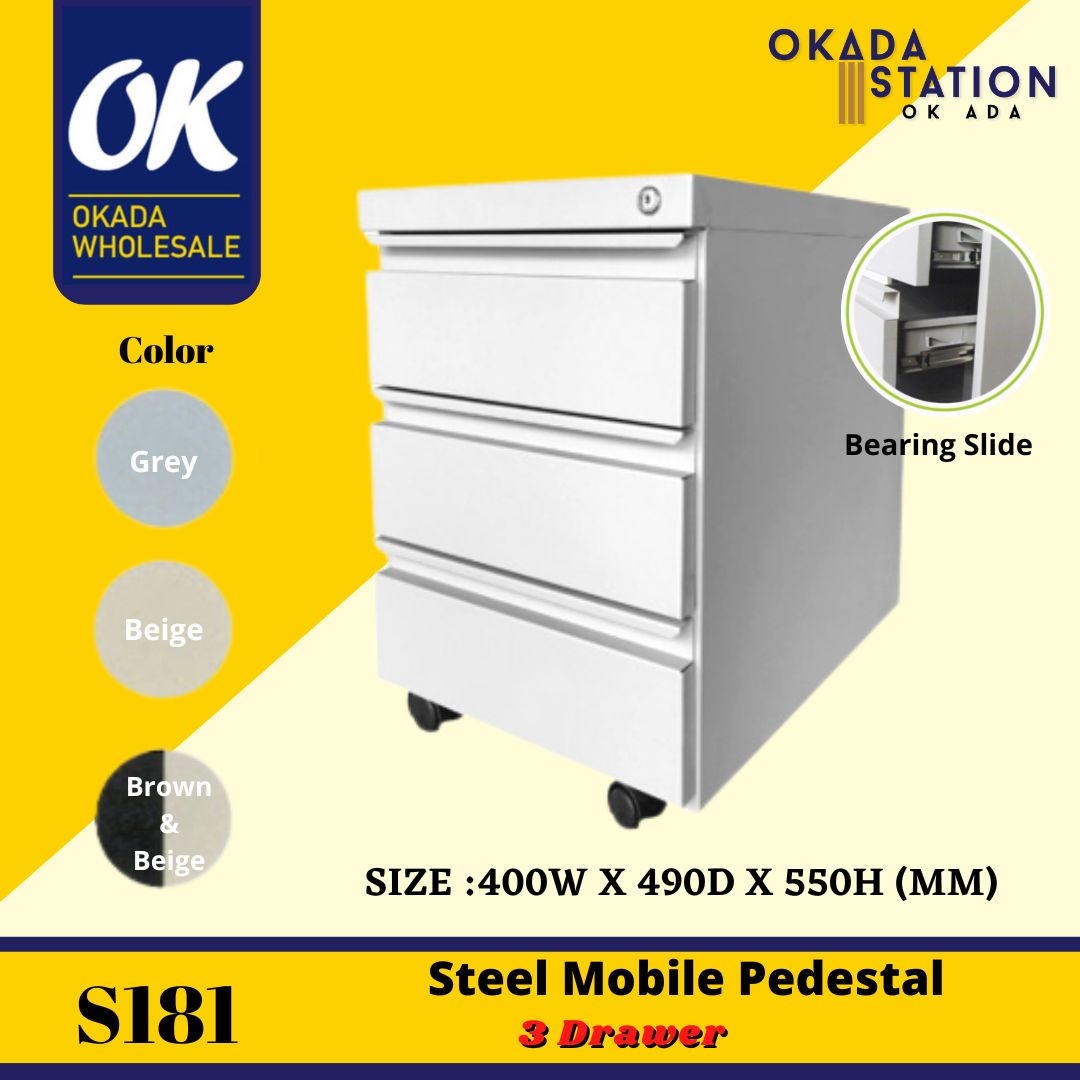 Steel Mobile Pedestal With Ball Bearing Slide S181 Steel Mobile Pedestal With Ball Bearing Slide ( -3 Drawer ) / Metal Mobile Pedestal / Mobile Pedestal / Cabinet / Metal Cabinet / Steel Drawer / Metal Drawer / Drawer