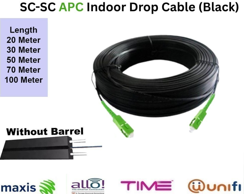 PRE-CONNECTORIZED UG BLACK SC/APC-SC/APC SINGLE MODE UG DROP FIBER OPTIC PATCH CORD INDOOR PR30