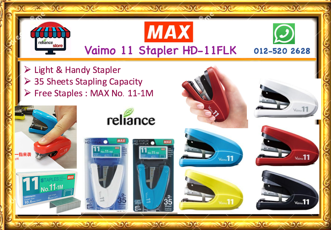 MAX HD-11FLK Stapler / MAX Stapler Vaimo 11 / Flat Clinch Stapler / Mesin Stapler # Handy & Compact # Free Stapler No. 11-1M # RS1324 ( KTT : 1 Unit )
