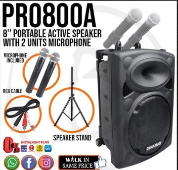 OCHA Dynamax PRO800A 8 Inch Portable Active Speaker with 2 Units Microphone Replace To PRO 801A