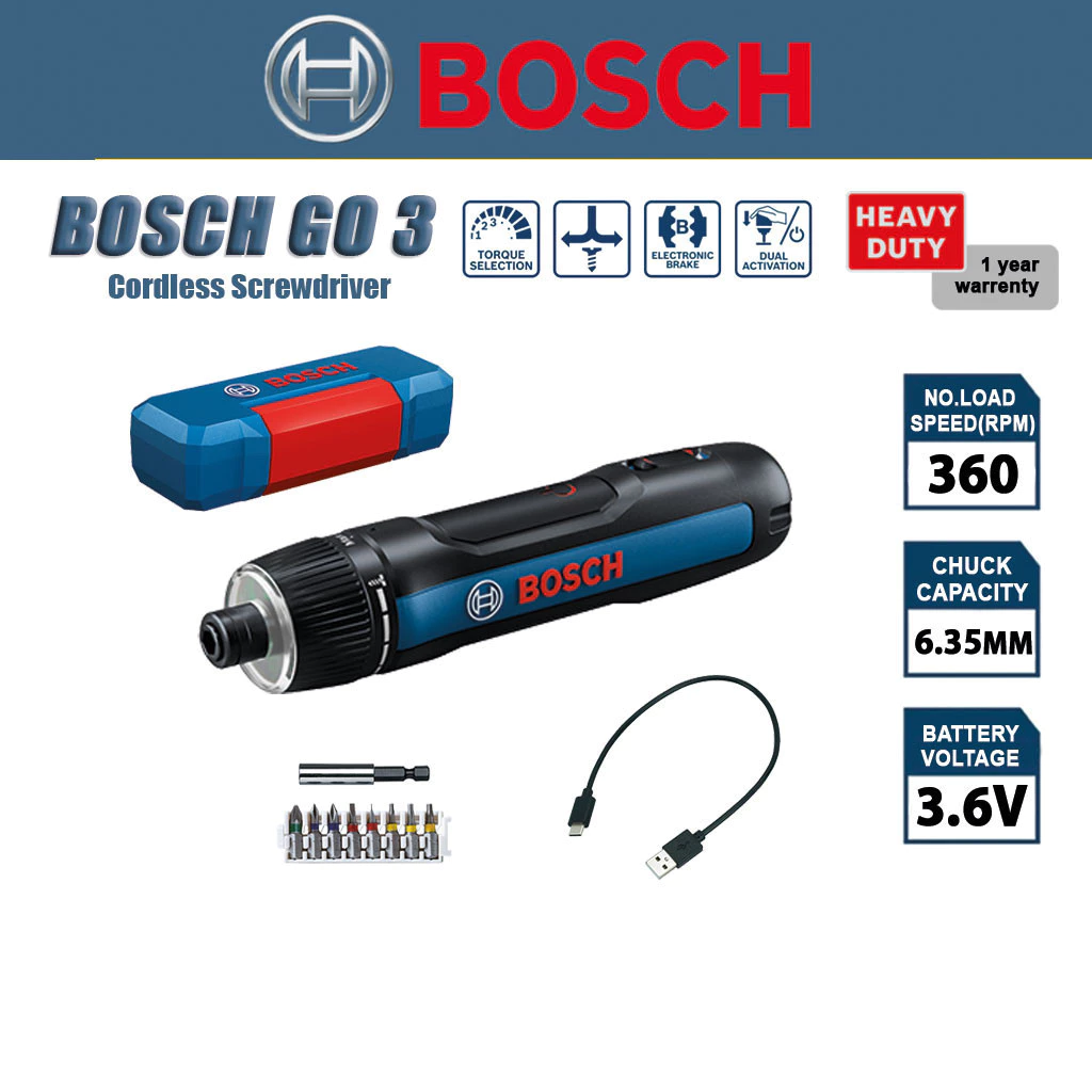 BOSCH GO 3 Upgraded Cordless Screwdriver With Case USB Type-C