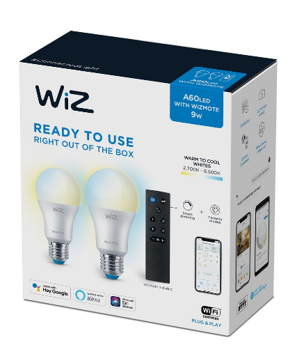 Genuine Malaysia Philips Warranty - Philips WiZ E27 Smart Lighting Tunable White Bulb (9W 2700K - 6500K) Starter Kit with WiZ Smart Lighting Remote Control