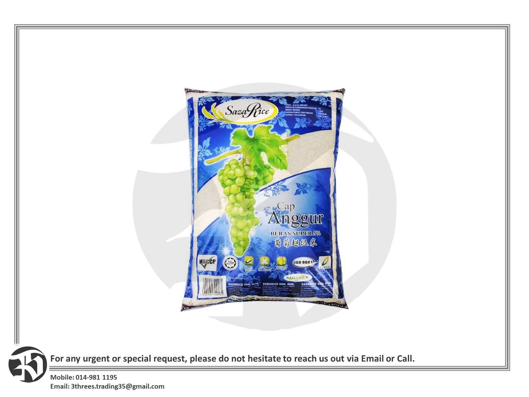 Beras SazaRice Super 5% Cap Anggur Rice 5kg