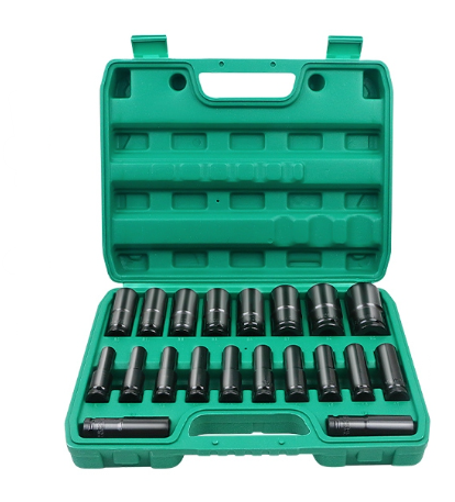 20PCS 1/2Inch Long Impact Socket Set Black Deep Box Set Tool Set 8mm - 32mm Spanar Box Tool Wrench Socket Set