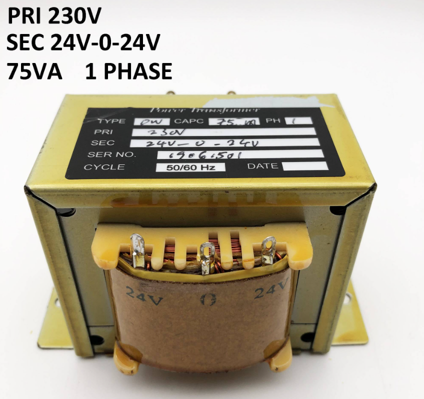 CHASSIS MOUNTING POWER TRANSFORMER ADAPTOR 230V 24V-0- 24V 75VA SINGLE PHASE