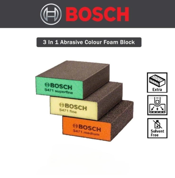 BOSCH S471 3 IN 1 ABRASIVE COLOUR FOAM BLOCK SET / MEDIUM / FINE / SUPER FINE 2608621253